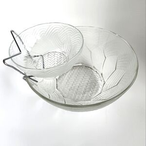 Vintage Pasari Wicker Pattern Glass Chip'N Dip Bowl Set